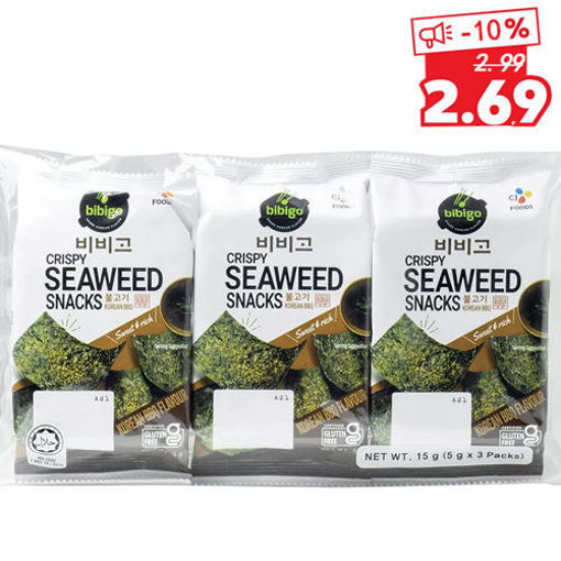 图片 Bibigo 3包组合 即食海苔紫菜 BBQ 烧烤味 15g 日期见内页