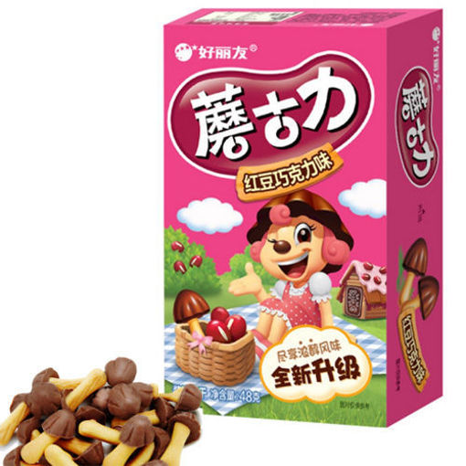图片 好丽友 蘑古力饼干 红豆巧克力味 48g 日期见内页