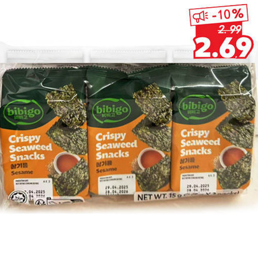 图片 Bibigo 3包组合 即食海苔紫菜 原味 15g 日期见内页