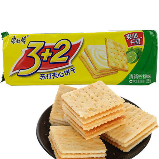 图片 康师傅 3+2苏打夹心饼干 绿袋 清香柠檬味 125g 